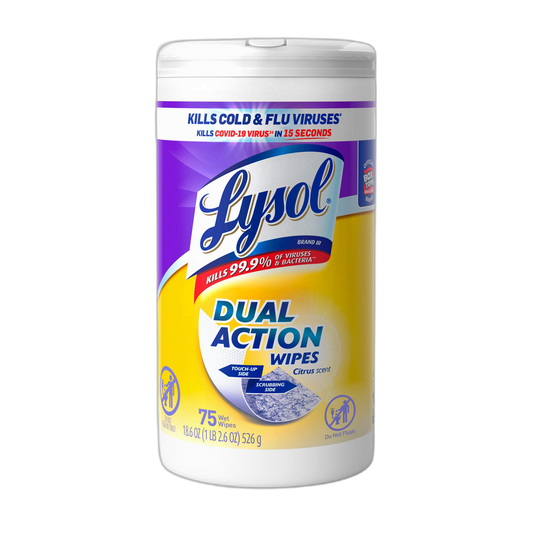 Lysol Dual Action Disinfectant Wipes, Multi-Surface Antibacterial Scrubbing Wipes, For Disinfecting and Cleaning, Citrus Scent, 75ct
