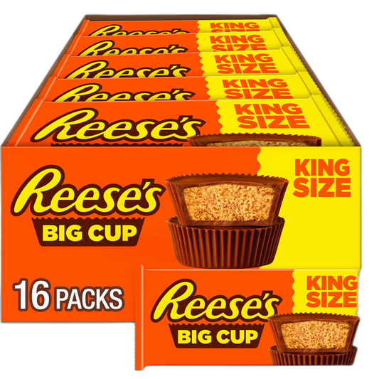 REESE'S Big Cup Milk Chocolate King Size Peanut Butter Cups, Candy Packs, 2.8 oz (16 Count)