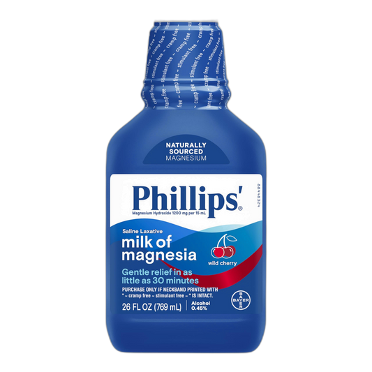 Phillips’ Milk of Magnesia Liquid Laxative, Wild Cherry Flavor, Stimulant Free, Cramp Free Relief of Occasional Constipation*, Effective in 30 minutes - 6 hours, #1 Milk of Magnesia Brand, 26 oz
