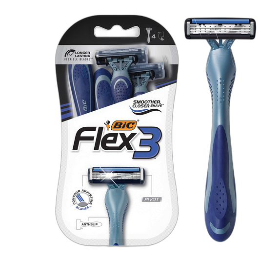 BIC Flex 3 Men’s Disposable Razors With 3 Blades, For a Smooth and Comfortable Shave, 4 Piece Razor Kit for Men
