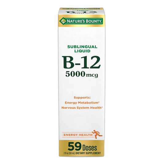 Nature's Bounty Vitamin B12 5000 Mcg Sublingual Liquid, Cardiovascular Health & Cellular Energy Support, 2 Fl Oz (1 Count)