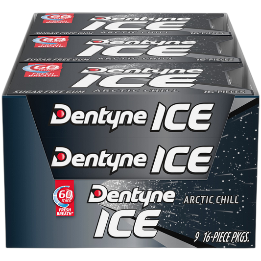 Dentyne Ice Arctic Chill Sugar-Free Chewing Gum, 9 Packs of 16 Pieces (144 Total Pieces)