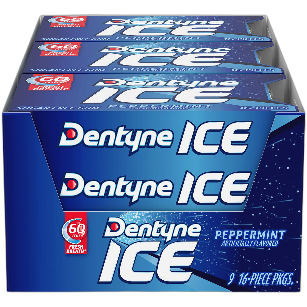 Dentyne Ice Peppermint Sugar-Free Chewing Gum, 9 Packs of 16 Pieces (144 Total Pieces)