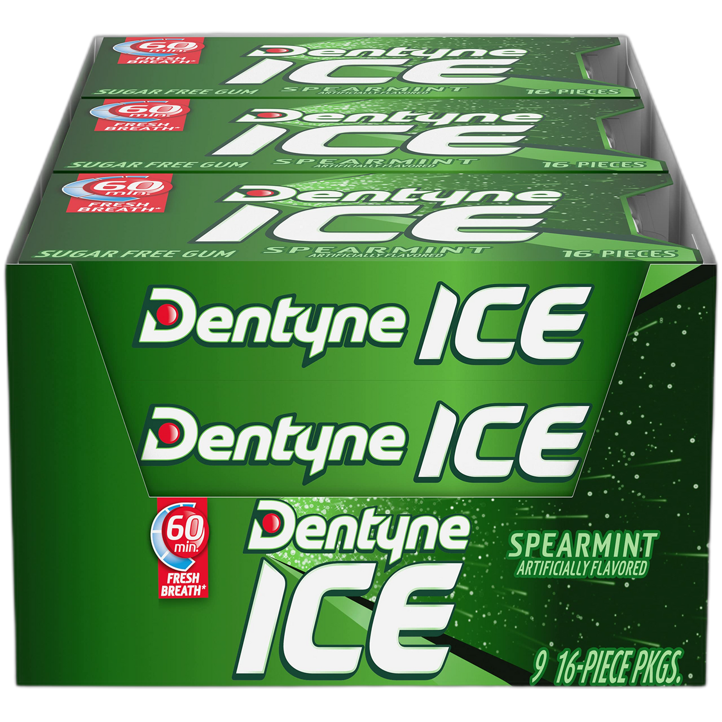 Dentyne Ice Spearmint Sugar-Free Chewing Gum, 9 Packs of 16 Pieces (144 Total Pieces)