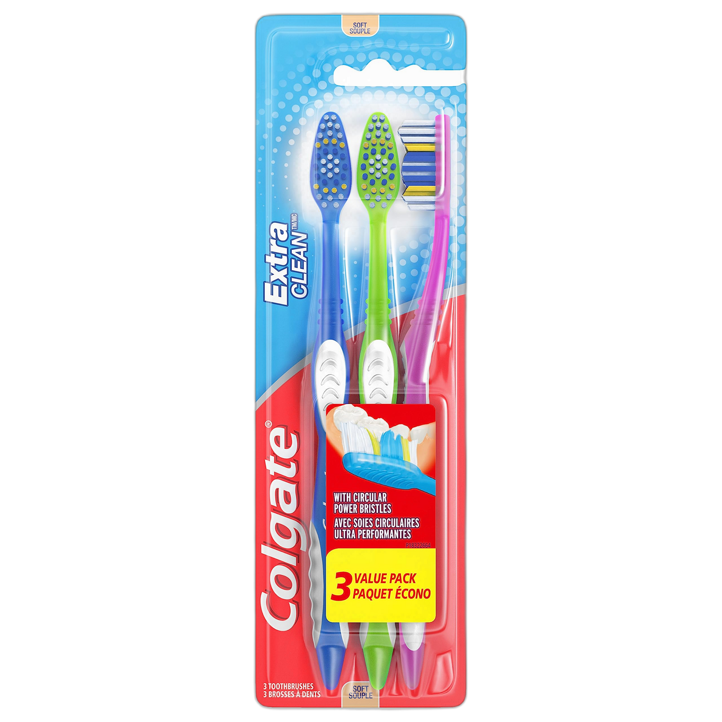 Colgate Extra Clean Toothbrush, Soft Toothbrush for Adults, 3 Count (Pack of 1)