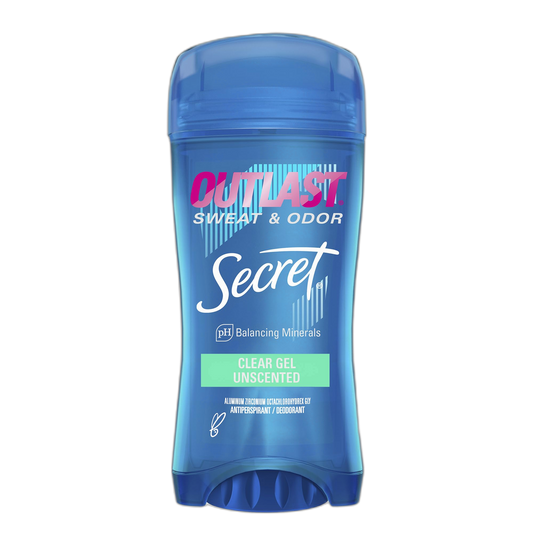 Secret Outlast Antiperspirant Deodorant for Women, 72hr Sweat & Odor Protection, PH Balancing Minerals, Clear Gel, Unscented, 2.6 oz