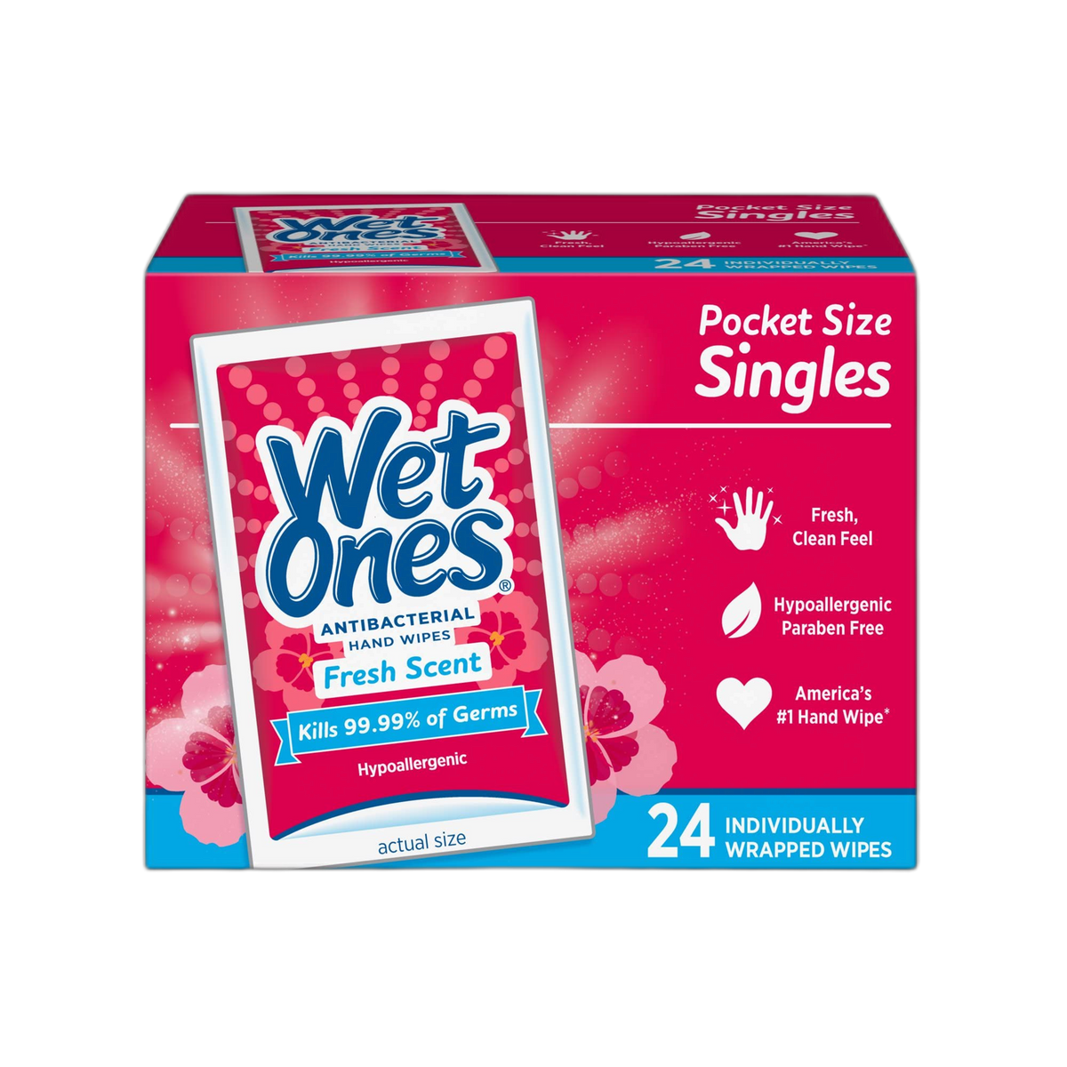 Wet Ones Singles Antibacterial Cleansing Wipes - 1 Box of 24 Singles