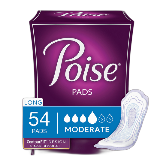 Poise Incontinence Pads, Moderate Absorbency, Long, 54 Count (Pack of 4)