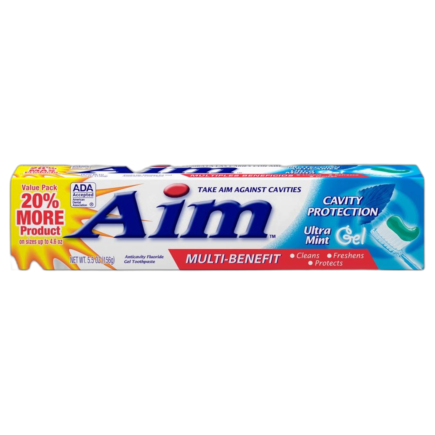 Aim Cavity Protection Ant Cavity Fluoride Toothpaste, Ultra Mint Gel, 5.5 Ounce, Pack of 6
