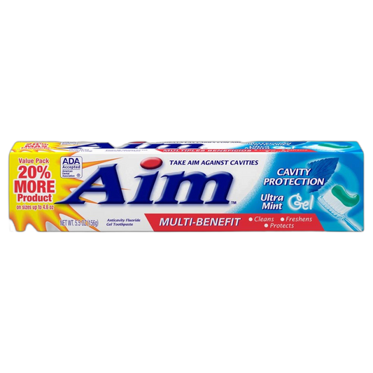Aim Cavity Protection Ant Cavity Fluoride Toothpaste, Ultra Mint Gel, 5.5 Ounce, Pack of 6