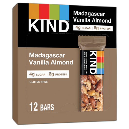 KIND Nut Bars, Madagascar Vanilla Almond, Healthy Snacks, Gluten Free, Low Sugar, 6g Protein, 12 Count