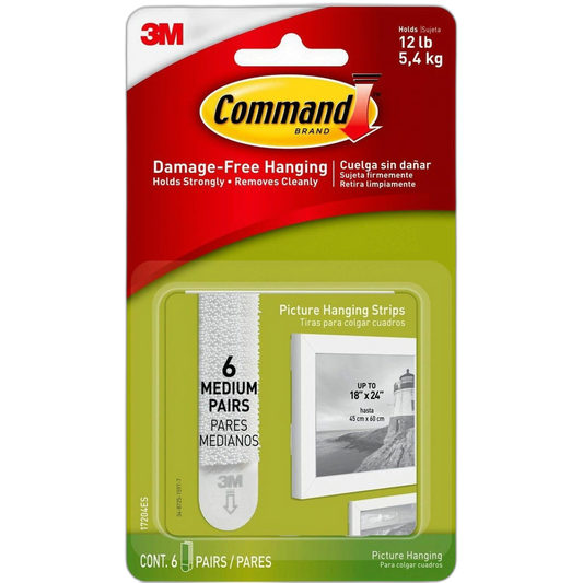 3M Command 17204ES Hanging Strips,Med. Picture,Holds 3lbs.,6 Set/PK, WE