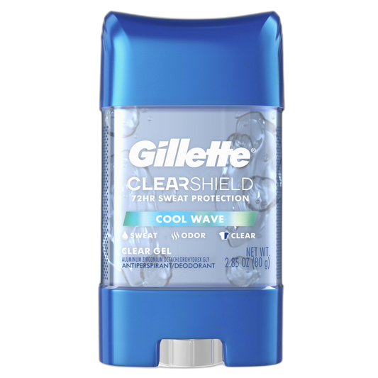 Gillette Antiperspirant and Deodorant for Men, 72hr Sweat & Odor Protection, Long Lasting Freshness, Anti-White Mark Technology, Clear Gel, Cool Wave Scent, 2.85 oz