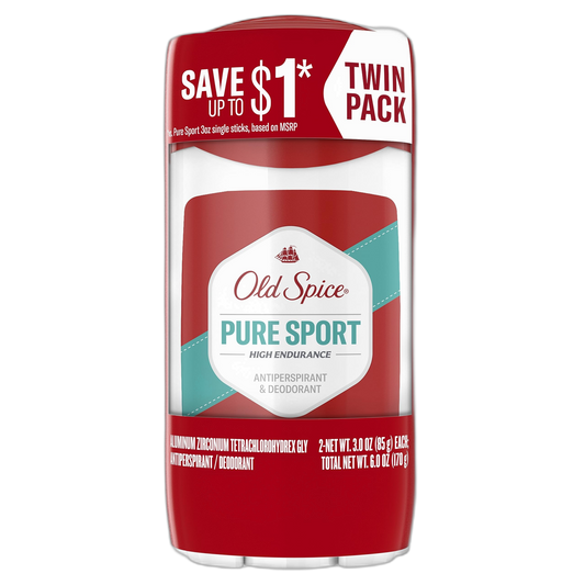 Old Spice Antiperspirant Deodorant For Men, High Endurance, 24/7 Sweat Defense & Odor Protection, 24/7 Freshness & Lasting Scent, Pure Sport Scent, 3.0 oz (Pack of 2)