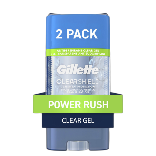 Gillette Antiperspirant and Deodorant for Men, 72hr Sweat & Odor Protection, Long Lasting Freshness, Anti-White Mark Technology, Clear Gel, Power Rush Scent, 3.8 oz (Pack of 2)