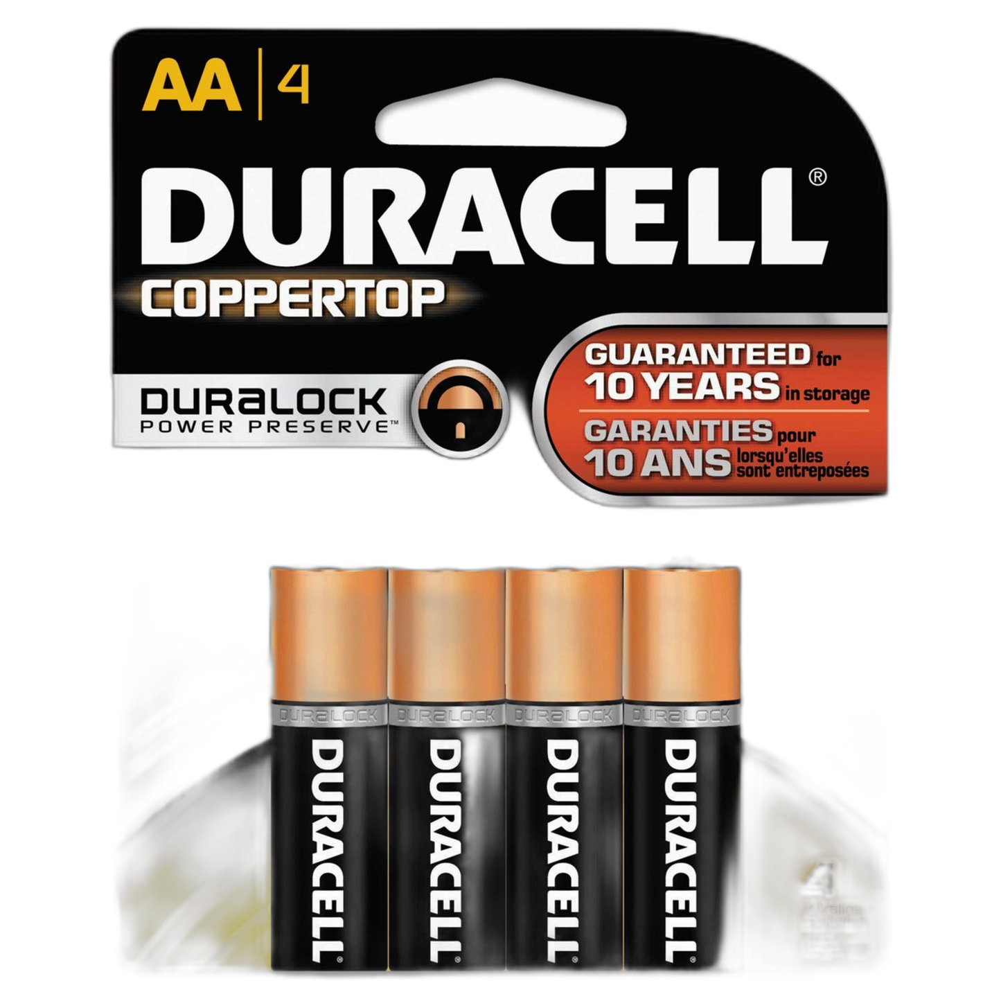 Duracell MN1500B4Z CopperTop Alkaline Batteries with Duralock Power Preserve Technology, AA, 4/Pk