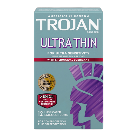 TROJAN Ultra Thin Condoms Spermicidal, 12 Count