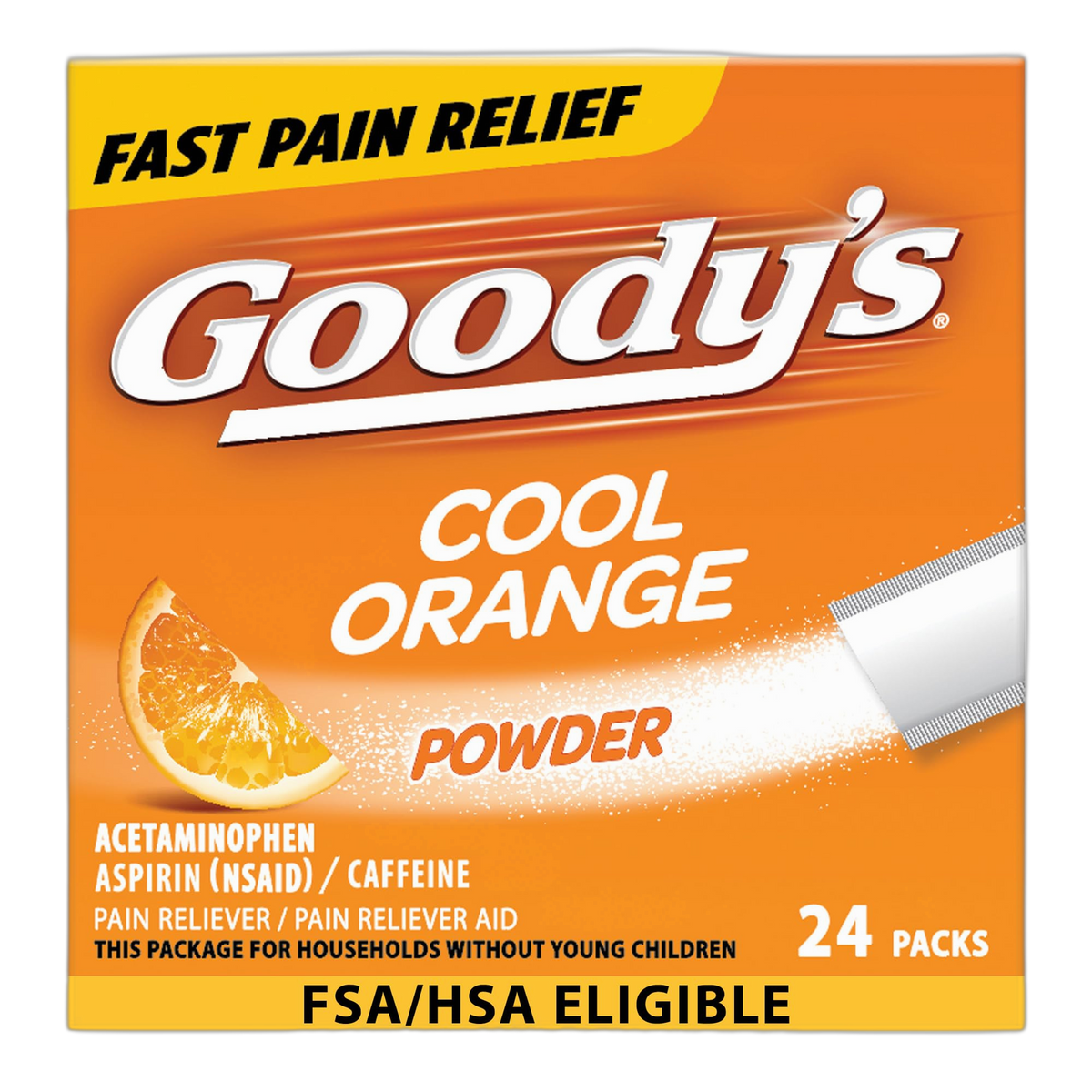 Goody's Pain Relief Powders, Extra Strength Headache Powder Cool Orange, 24 ct (Pack of 1)