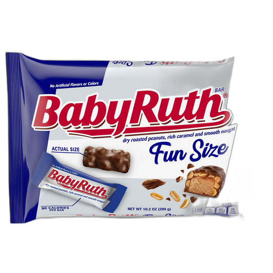 Baby Ruth, Chocolatey, Peanut, Caramel, Nougat, Fun Size Individually Wrapped Candy Bars, 10.2 oz each, Bulk 12 Pack