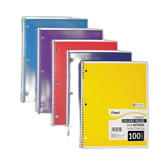Mead Spiral Notebook, College Ruled, 1 Subject, 100 Sheets, 11 x 8.5, Assorted Colors