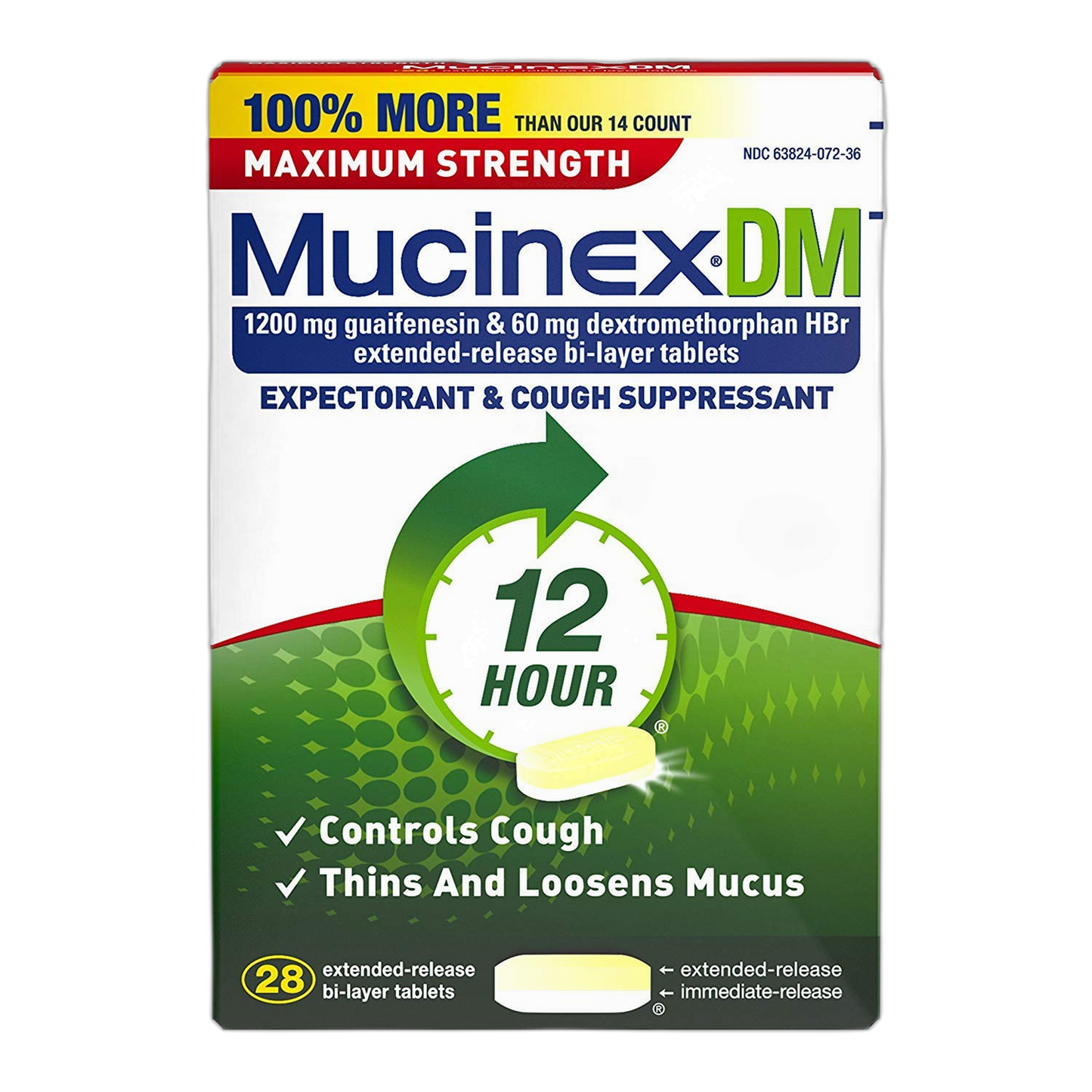 Mucinex DM Maximum Strength 12-Hour Expectorant and Cough Suppressant Tablets, 28 Count