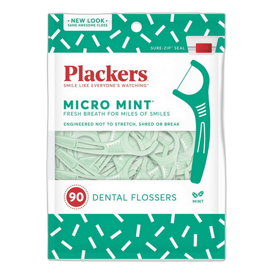 PLACKERS Micro Mint Freshens Breath, Dental Flossers Mint 90 Each ( Pack of 10)