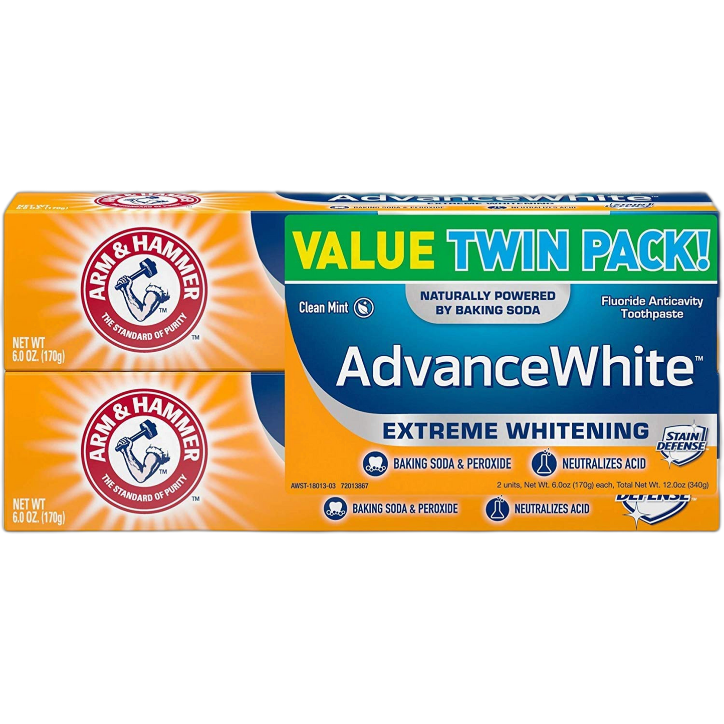 ARM & HAMMER Advanced White Extreme Whitening Toothpaste, TWIN PACK (Contains Two 6oz Tubes) -Clean Mint- Fluoride Toothpaste