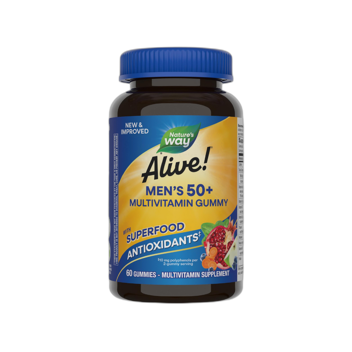 Nature's Way Alive! Men’s 50+ Daily Gummy Multivitamins, Supports Healthy Brain, Eyes, Heart*, B-Vitamins, Gluten-Free, Vegetarian, Fruit Flavored, 60 Gummies (Packaging May Vary)