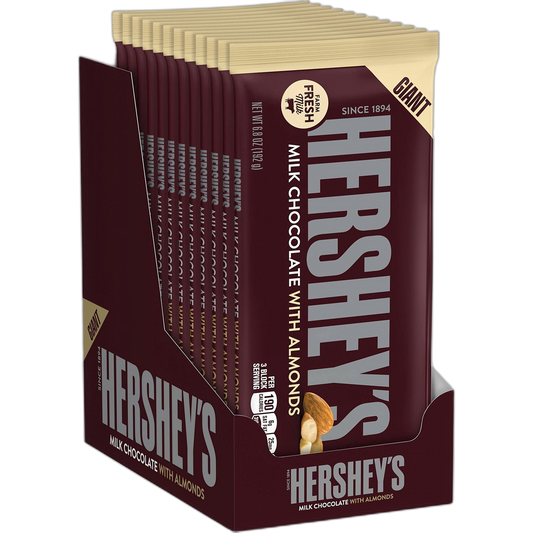 HERSHEY'S Milk Chocolate with Almonds Giant Candy, 6.8 Ounce (Pack of 12)