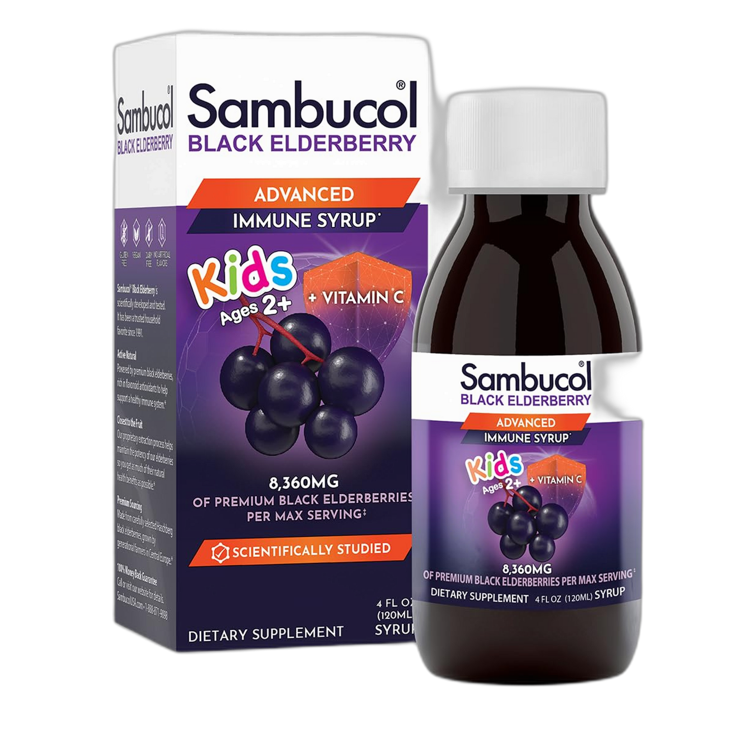 Sambucol Black Elderberry Syrup for Kids - Kids Elderberry Syrup, Added Vitamin C, Black Elderberry Syrup for Kids, Sambucus Elderberry Kids Syrup For Immune Support, Delicious Berry Taste - 4 Fl Oz