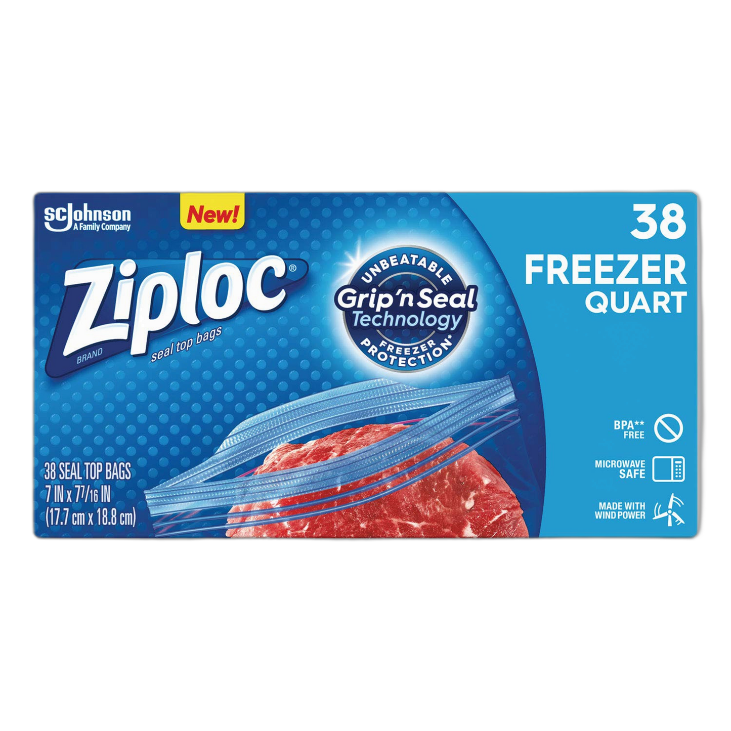 Ziploc 314444 Double Zipper Freezer Bags, 1 qt, 2.7 mil, 6.97-Inch x 7.7-Inch, Clear, 9/Carton