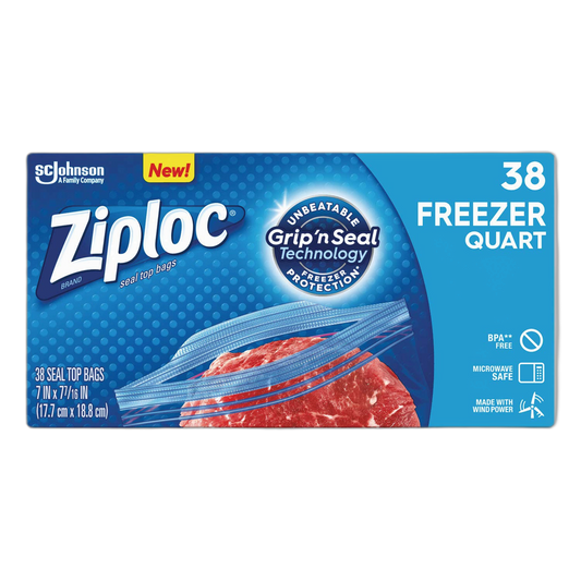 Ziploc 314444 Double Zipper Freezer Bags, 1 qt, 2.7 mil, 6.97-Inch x 7.7-Inch, Clear, 9/Carton