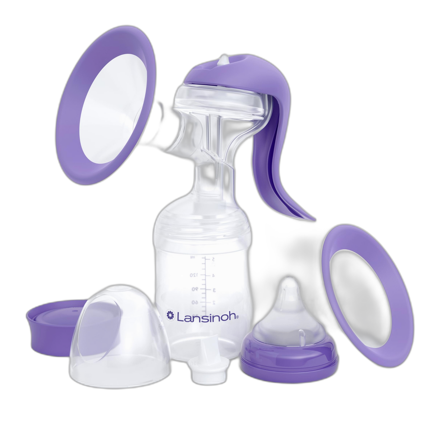 Lansinoh Manual Breast Pump, Hand Pump with Comfortable Flange, Includes 5oz Baby Bottle with Slow Flow Nipple, Breastfeeding Essentials