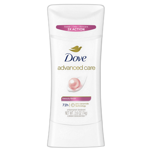 Dove Advanced Care Antiperspirant Deodorant Stick Beauty Finish for Helping Repair Skin Barrier After Shaving, with 72-Hour Sweat & Odor Protection, 2.6 oz