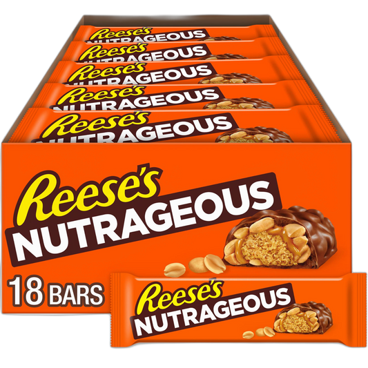 REESE'S NUTRAGEOUS Chocolate, Peanut Butter, Caramel and Peanut Candy Bars, 1.66 oz (18 Count)