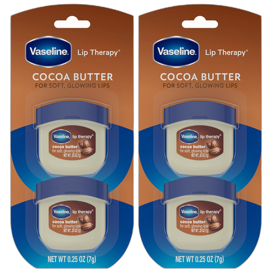 Vaseline Lip Therapy Cocoa Butter 4-Pack – Mini Lip Balms for Soft, Glowing Lips, 0.25 Oz Ea