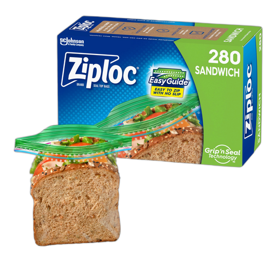 Ziploc Sandwich and Snack Bags with EasyGuide Texture, Plastic Storage Bags with Grip 'n Seal Technology, 280 Bags Total