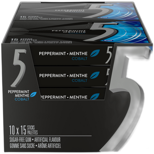 Wrigley 5 Cobalt Peppermint Sugar-Free Gum, 15 Count (Pack of 10)