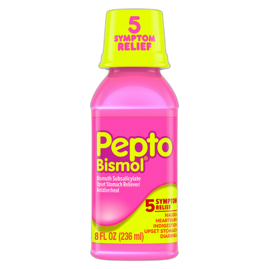 Pepto Bismol Original Liquid 5 Symptom Medicine - Including Upset Stomach and Diarrhea Relief 8 oz (Packaging May Vary)
