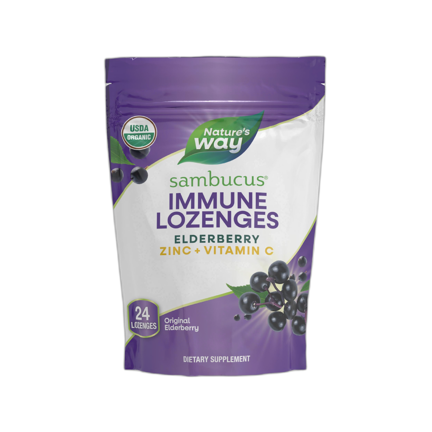 Nature's Way Sambucus Immune Lozenges, Zinc, Vitamin C, Elderberry, Immune Support*, USDA Organic, Honey Lemon Flavor, 24 Lozenges (Packaging May Vary) - 3 Pack