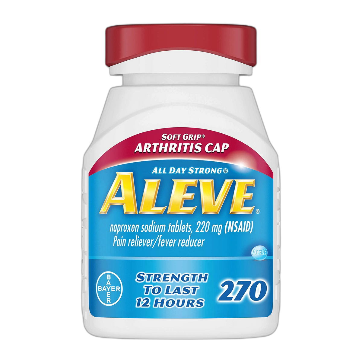 Aleve Soft Grip Arthritis Cap Tablets, Fast Acting All Day Pain Relief for Headaches, Muscle Aches, and Fever Reduction, Naproxen Sodium Capsules, 220 mg, 270 Count