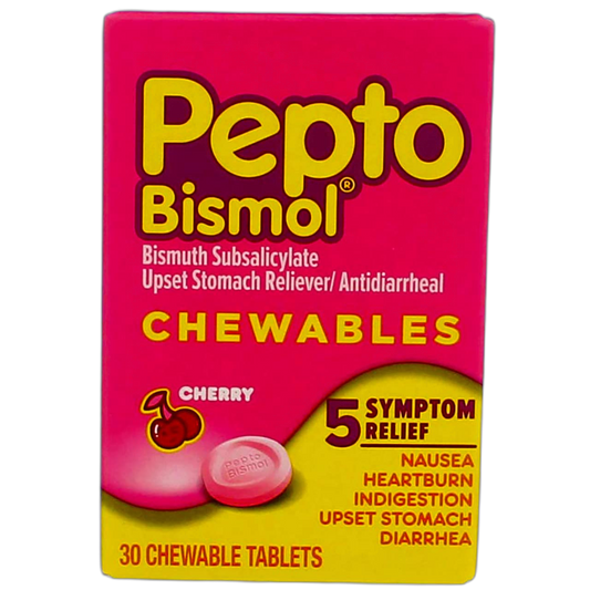 Pepto-Bismol 5 Symptoms Digestive Relief Chewable Tablets, Cherry 30 ea (Pack of 5)