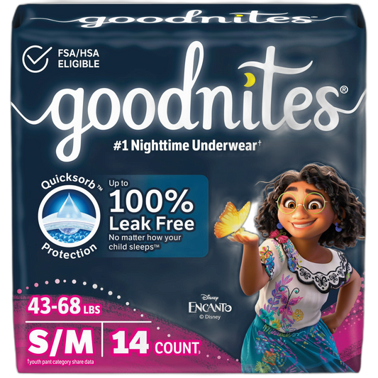 Goodnites Girls' Nighttime Bedwetting Underwear, Size S/M (43-68 lbs), 14 Ct, Packaging May Vary