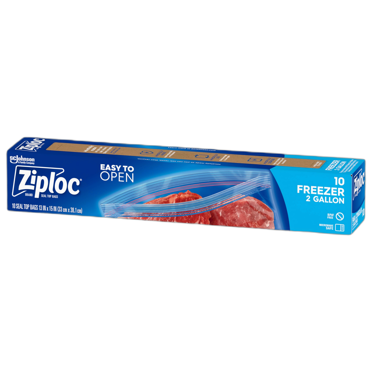 Ziploc 2 Gallon Food Storage Freezer Bags, Grip 'n Seal Technology for Easier Grip, Open, and Close, 10 Count