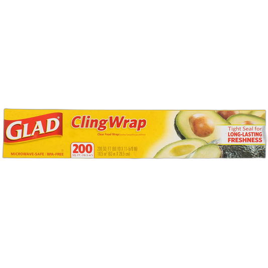 Glad Cling Wrap Clear Plastic Wrap, 200 Sq Ft (Pack of 3)