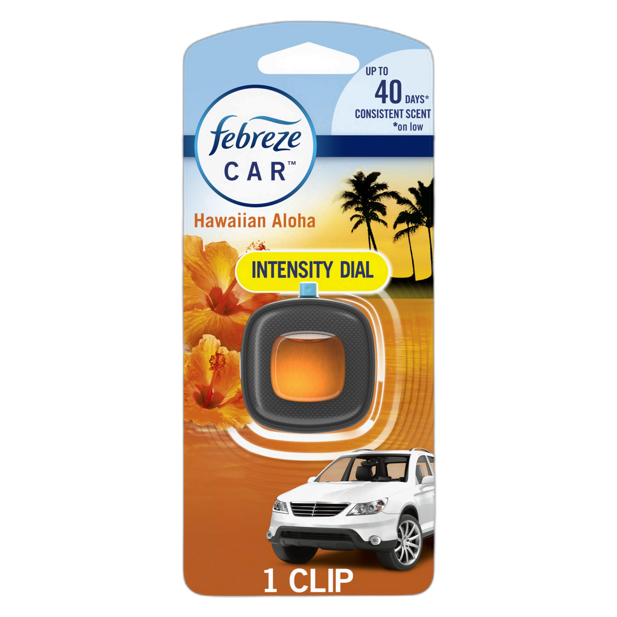 Febreze Car Odor-Fighting Air Freshener Vent Clip, Hawaiian Aloha, 1 count, .06 oz