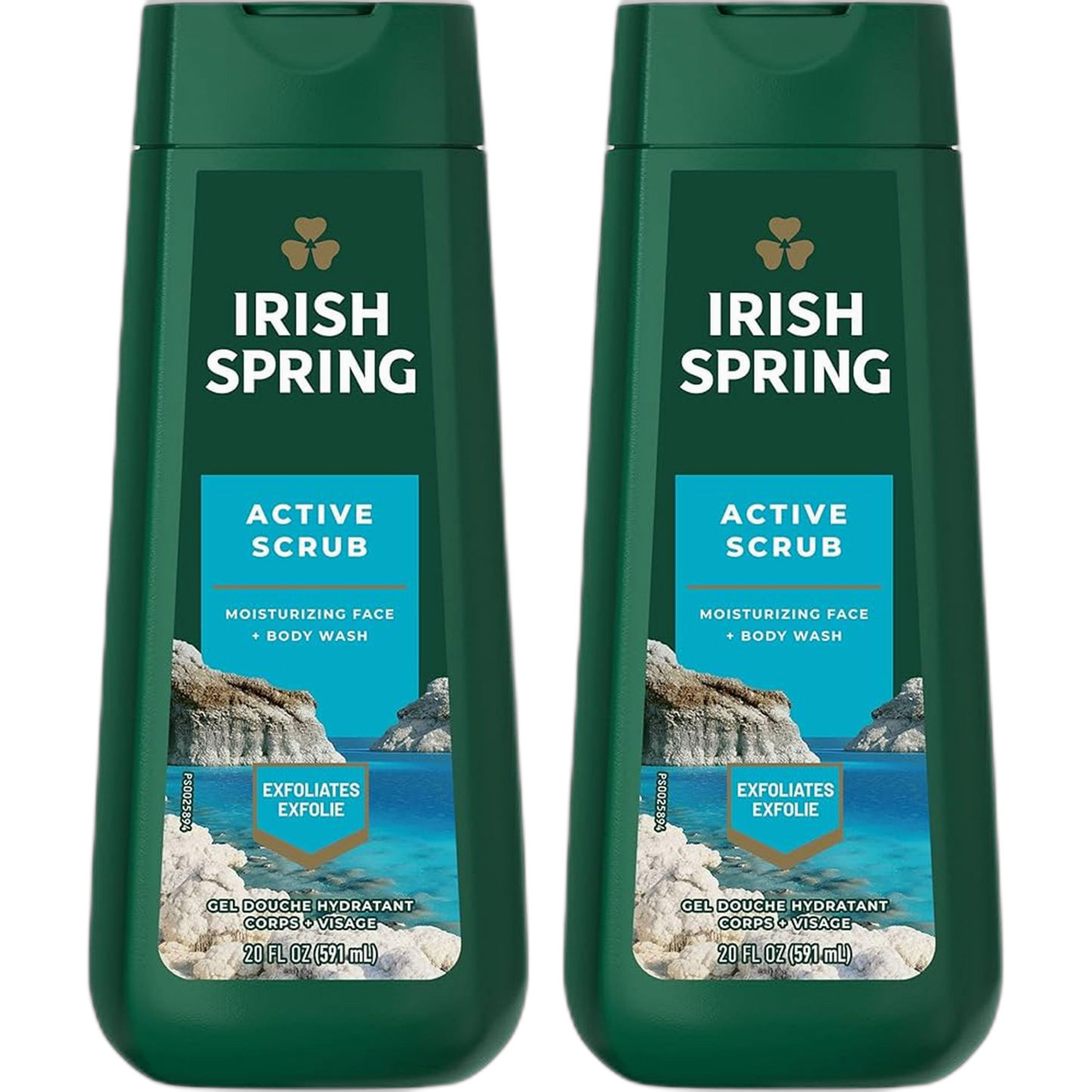 Irish Spring Body Wash Active Scrub Moisturizing Face Exfoliating Gel 20 Fl Oz (Pack of 2)