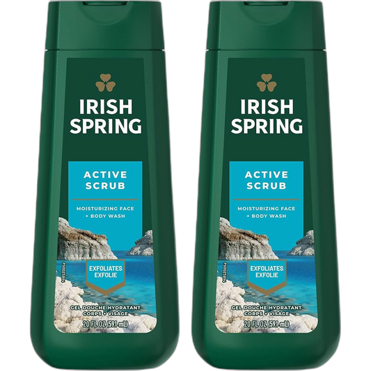 Irish Spring Body Wash Active Scrub Moisturizing Face Exfoliating Gel 20 Fl Oz (Pack of 2)