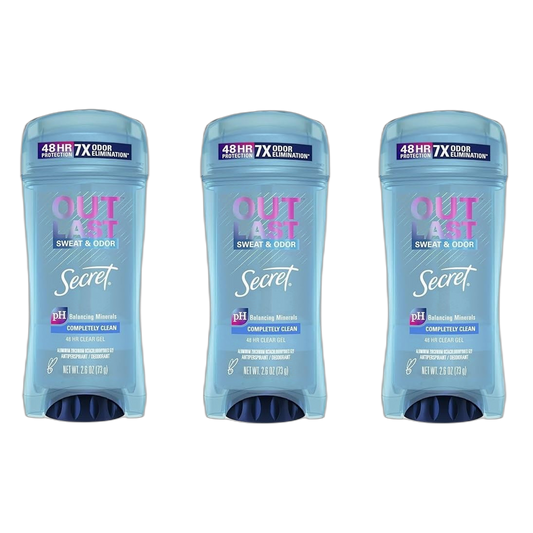 Secret Deodorant Outlast Clear Gel Completely Clean 2.6 Ounce (76ml) (3 Pack)