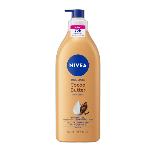 NIVEA Cocoa Butter Body Lotion for Dry Skin with Hyaluronic Acid, Cocoa Butter and Deep Nourishing Serum, 72-Hour Body Moisturizer, 16.9 Fl Oz Pump Bottle